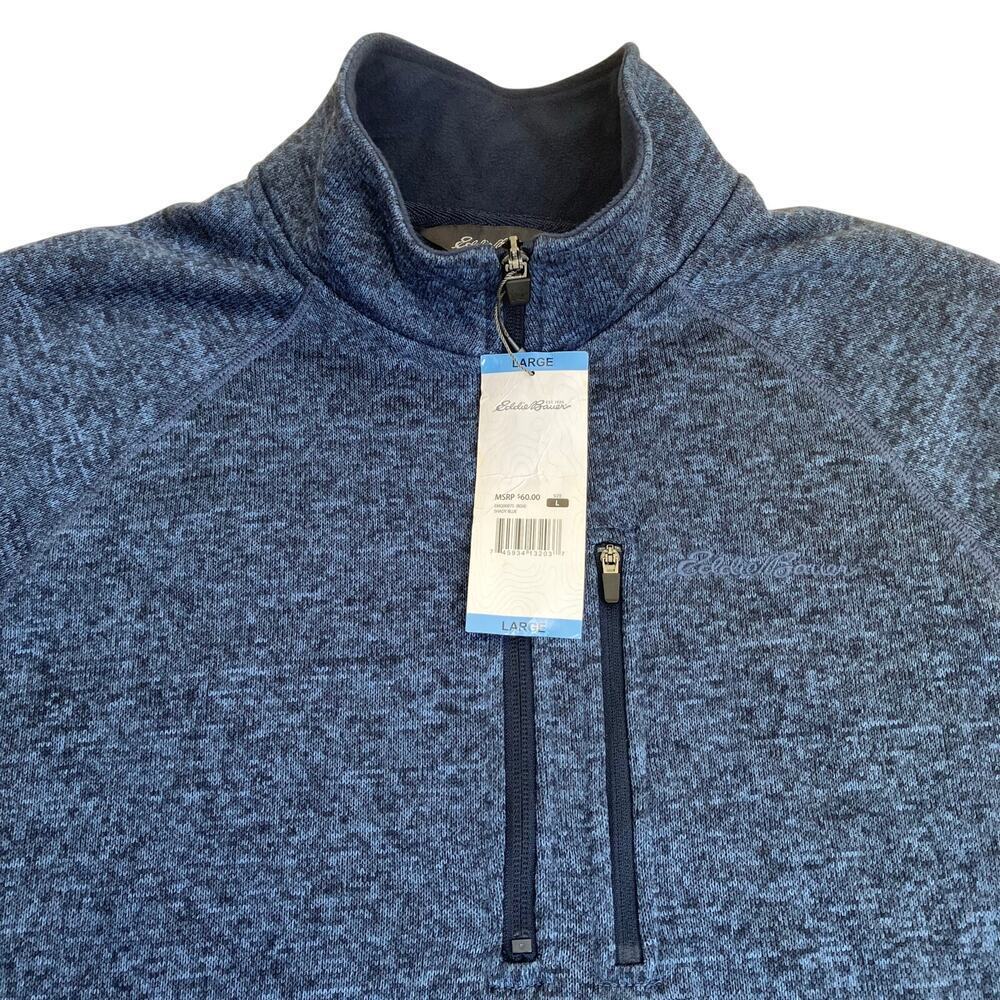 Eddie Bauer Mens Sz L NWT Radiator Sweater Fleece 1/4 Shady Blue Heathered Blue - Picture 4 of 15